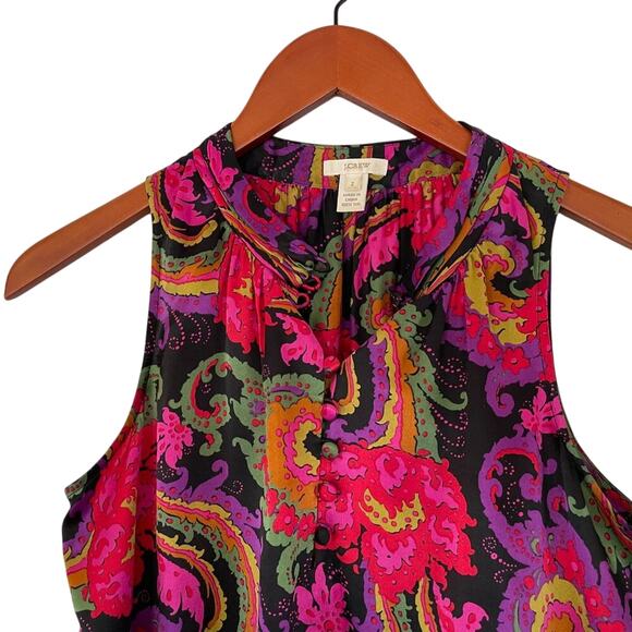 J. Crew Silk Paisley Sleeveless Round Collar Button Blouse, Shirt, Size 2 - Picture 6 of 12